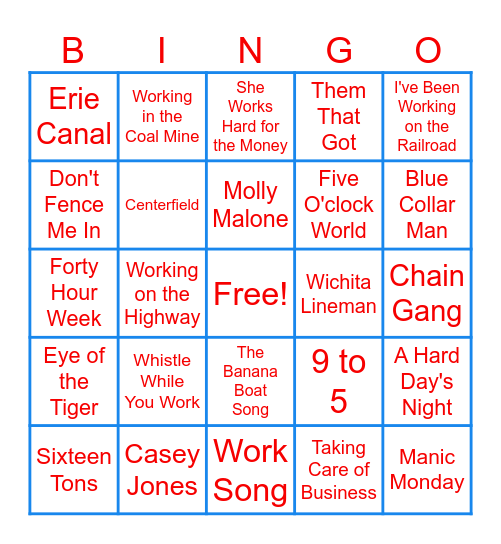 Labor Day Musical Bingo Card