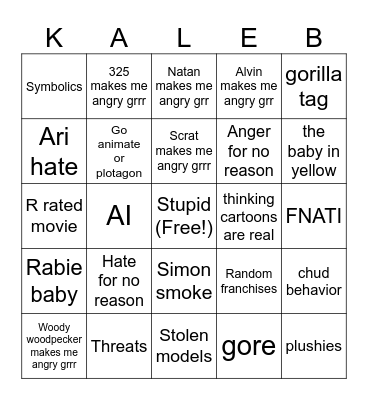 Kaleb Bingo Card