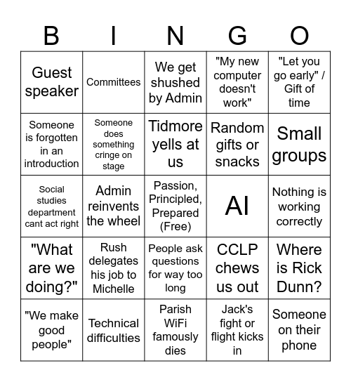 Parish PD Bingo Card