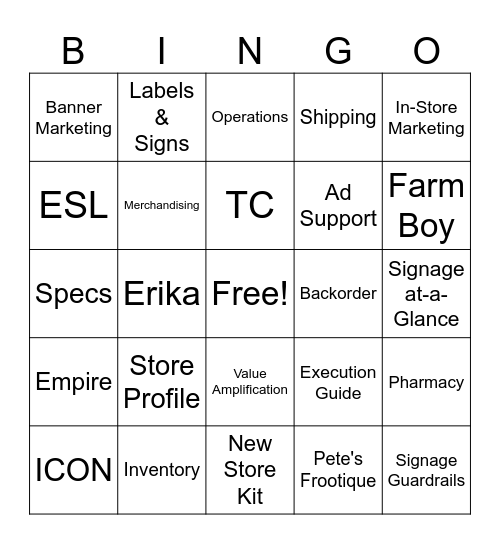 ISM Bingo Card