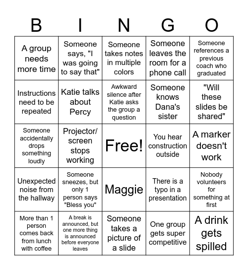 Coach Training Bingo Card