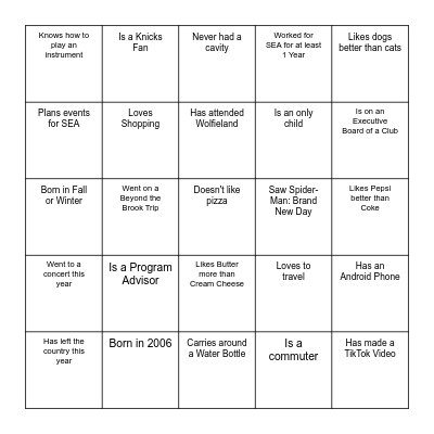 SEA Minglo! Bingo Card