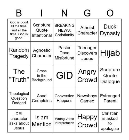 God's Not Dead Bingo Card