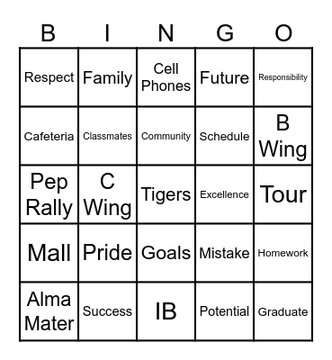 New Student Orientation Bingo Card