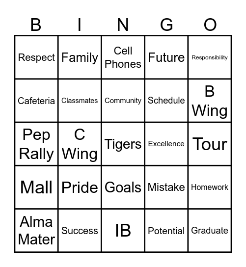 New Student Orientation Bingo Card