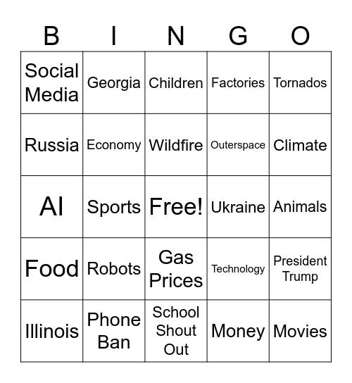 CNN 10 Bingo Card
