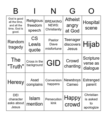 God's Not Dead Bingo Card