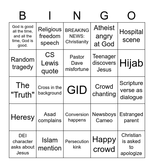 God's Not Dead Bingo Card