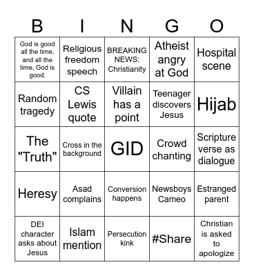 God's Not Dead Bingo Card