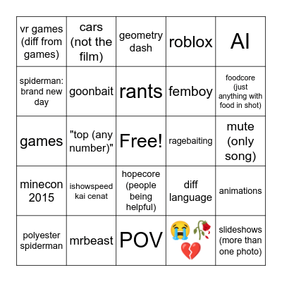 tiktok bingo Card