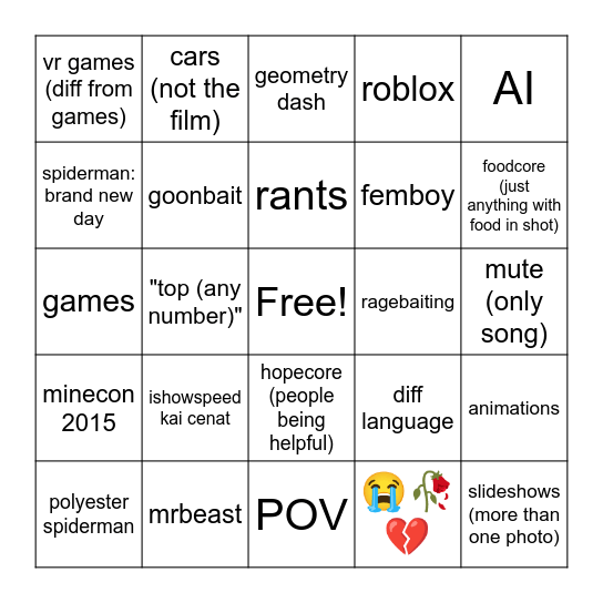 tiktok bingo Card
