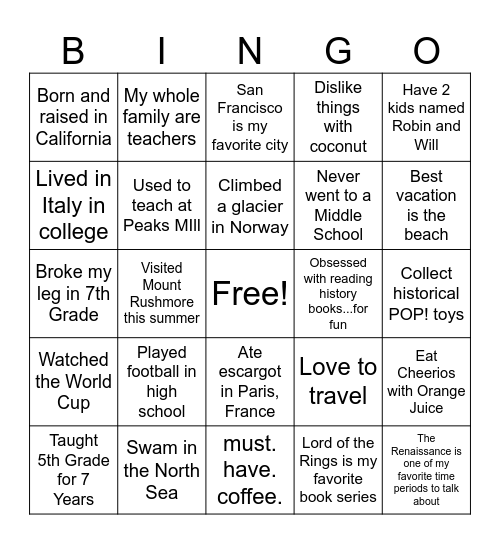 Mr. Wagner Bingo Card