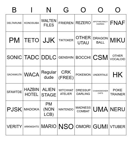Unicon (easy) Bingo Card