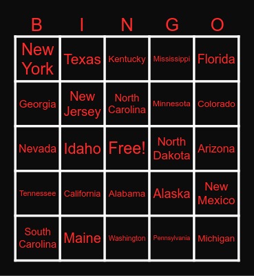 Sales Lead State Bingo Card
