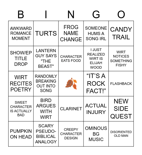 Over the Garden Wall Bingo Card