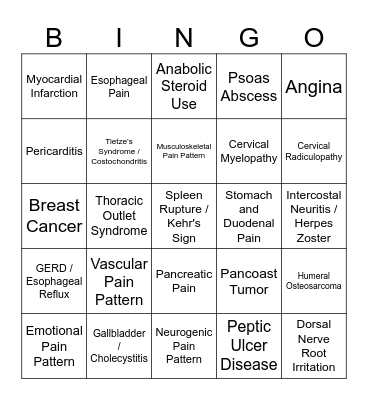 ACMP: Differential Diagnoses Bingo Card