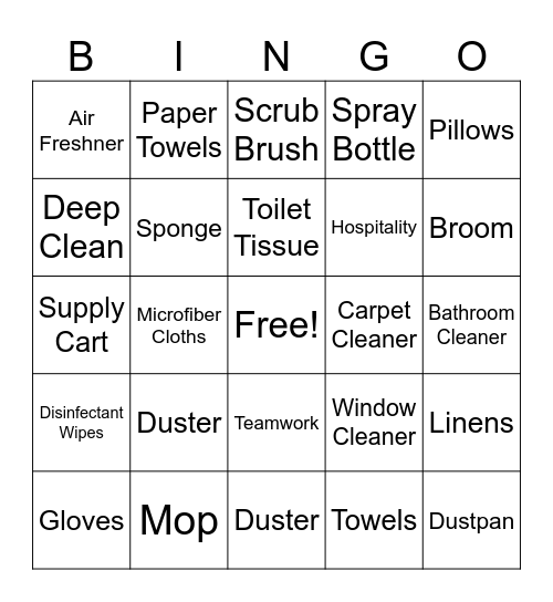 Housekeeping Bingo Card