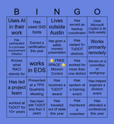 TPD Mission Connect Bingo Card
