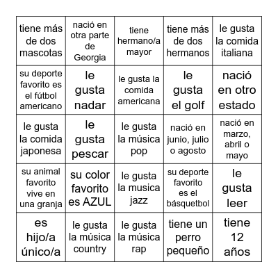 Estudiante Estrella Bingo Card