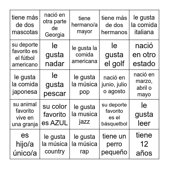 Estudiante Estrella Bingo Card