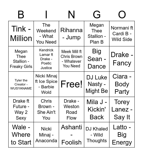 R&B Bingo: 90s Samples Bingo Card