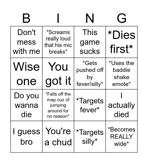 my bingo x Bingo Card