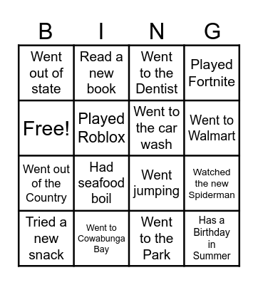 5th Grade Back to School Bingo Card