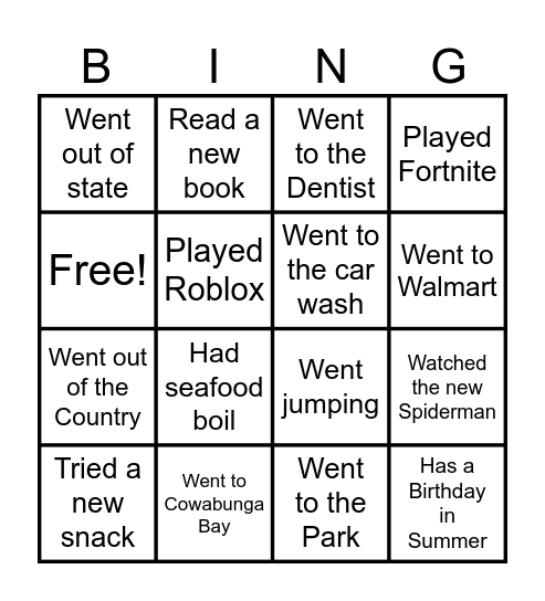5th Grade Back to School Bingo Card