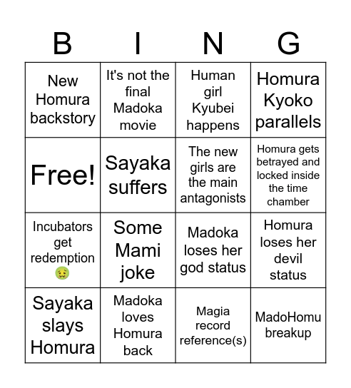 Madoka Magica Walprugis Bingo Card