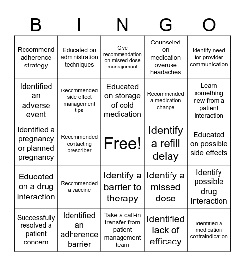 Specialty Pharmacy Bingo Card