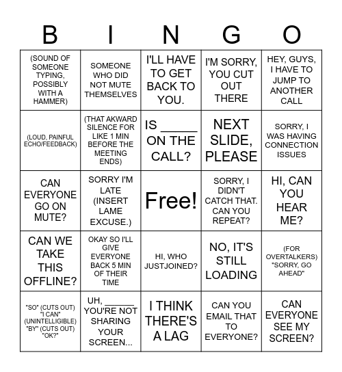 NA Marketing Meeting Bingo! Bingo Card