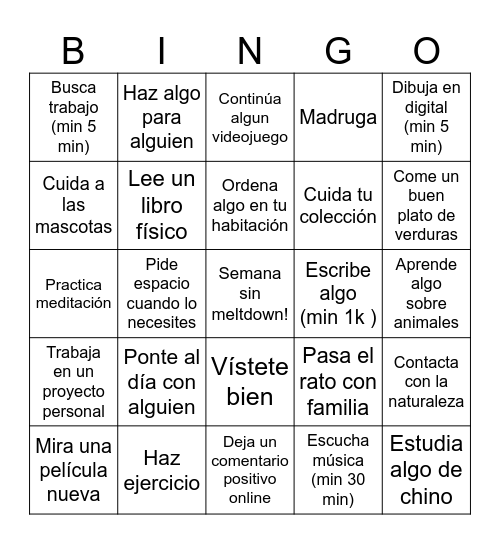 Misiones semanales Bingo Card