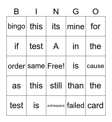 test bingo Card