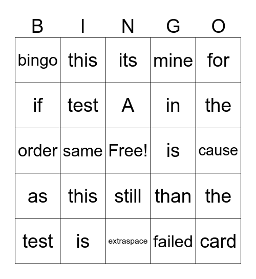 test bingo Card