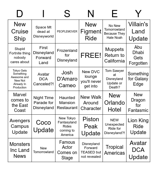 D23 Bingo Card