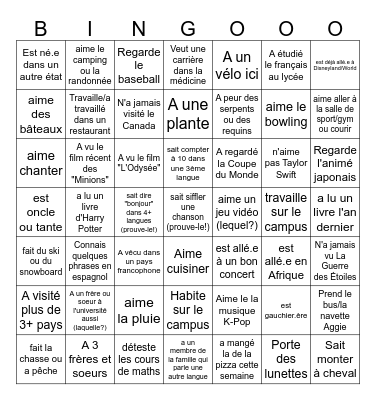 Bingo! Trouvez quelqu'un qui... Bingo Card