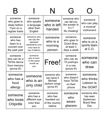 First Day of School Bingo! Bingo Card