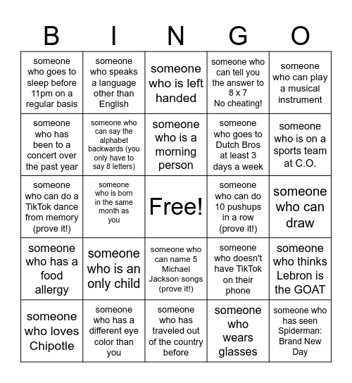 First Day of School Bingo! Bingo Card
