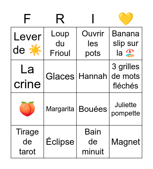 Frifri Bingo Card