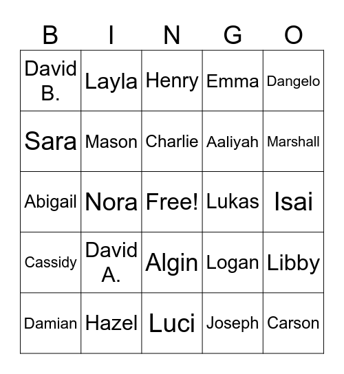 Class Bingo Card