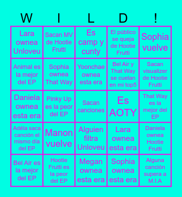 BINGO DE WILD Bingo Card