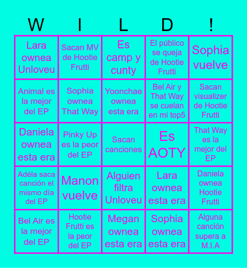 BINGO DE WILD Bingo Card