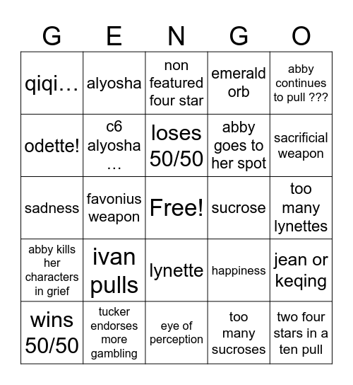 7.0 Gengo Bingo Card