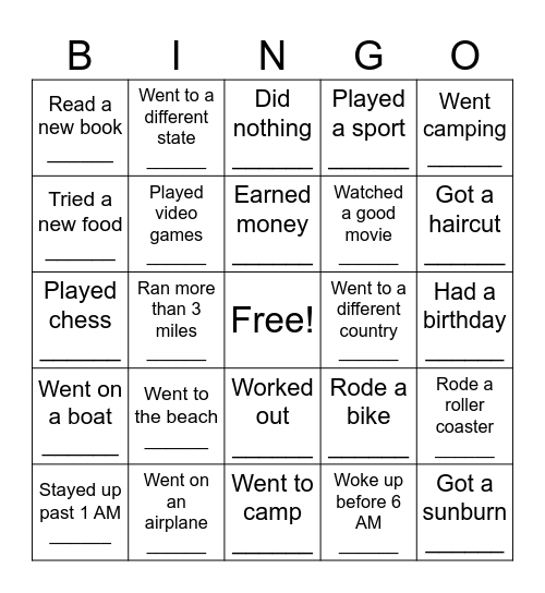 Back to School Bingo Card