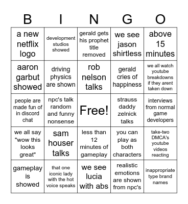 GTA 6 Bingo Card