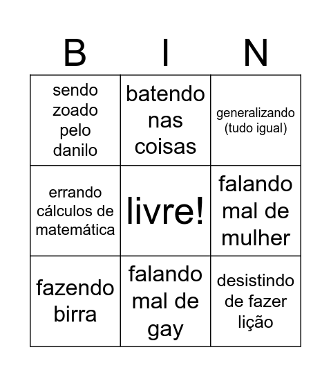 Bingo do BB Bingo Card