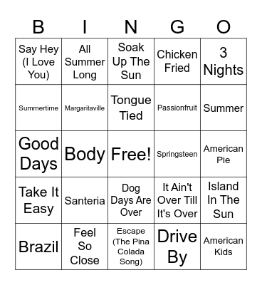 SUMMER HITS Bingo Card
