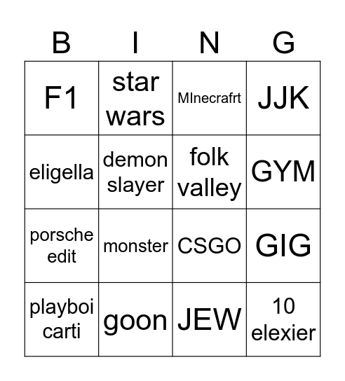 Untitled Bingo Card
