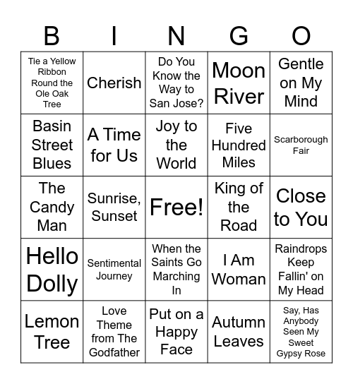 80 GREATEST HITS Bingo Card