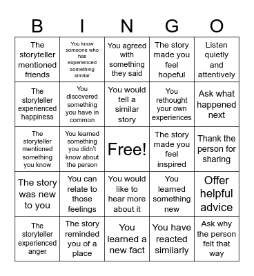 Storytelling Bingo Card